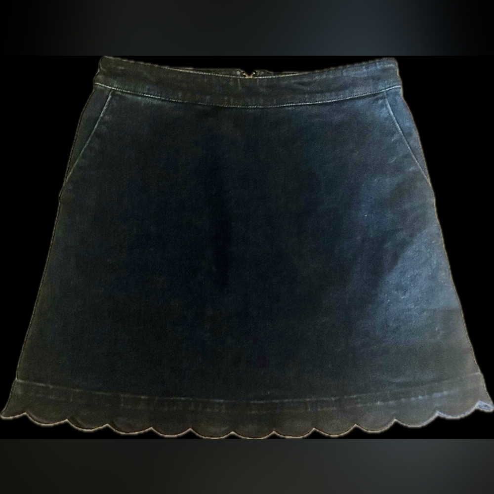 Draper James Dark Denim Mini Skirt with Scalloped Hem